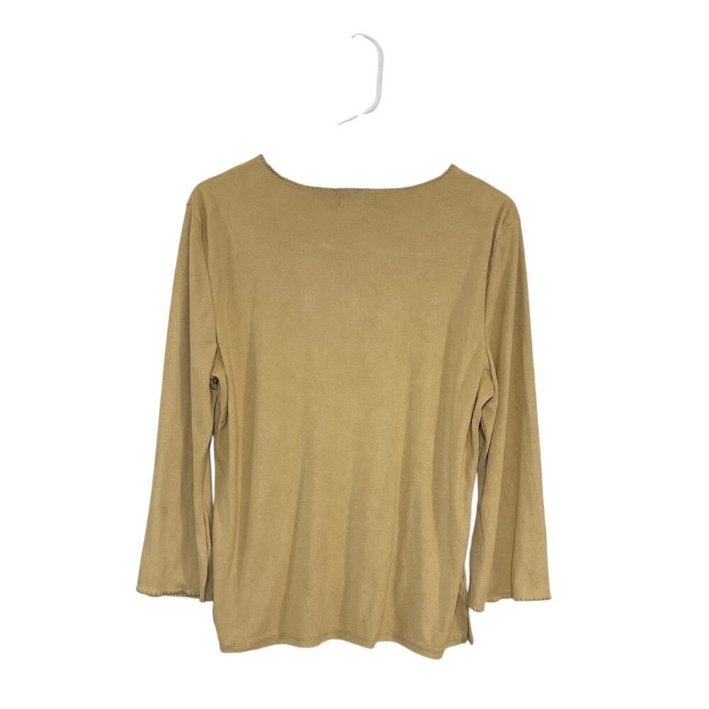 Vintage 90s/Y2K Faux Suede Tan Keyhole Top Flare Sleeves Size X-Large - Picture 2 of 5